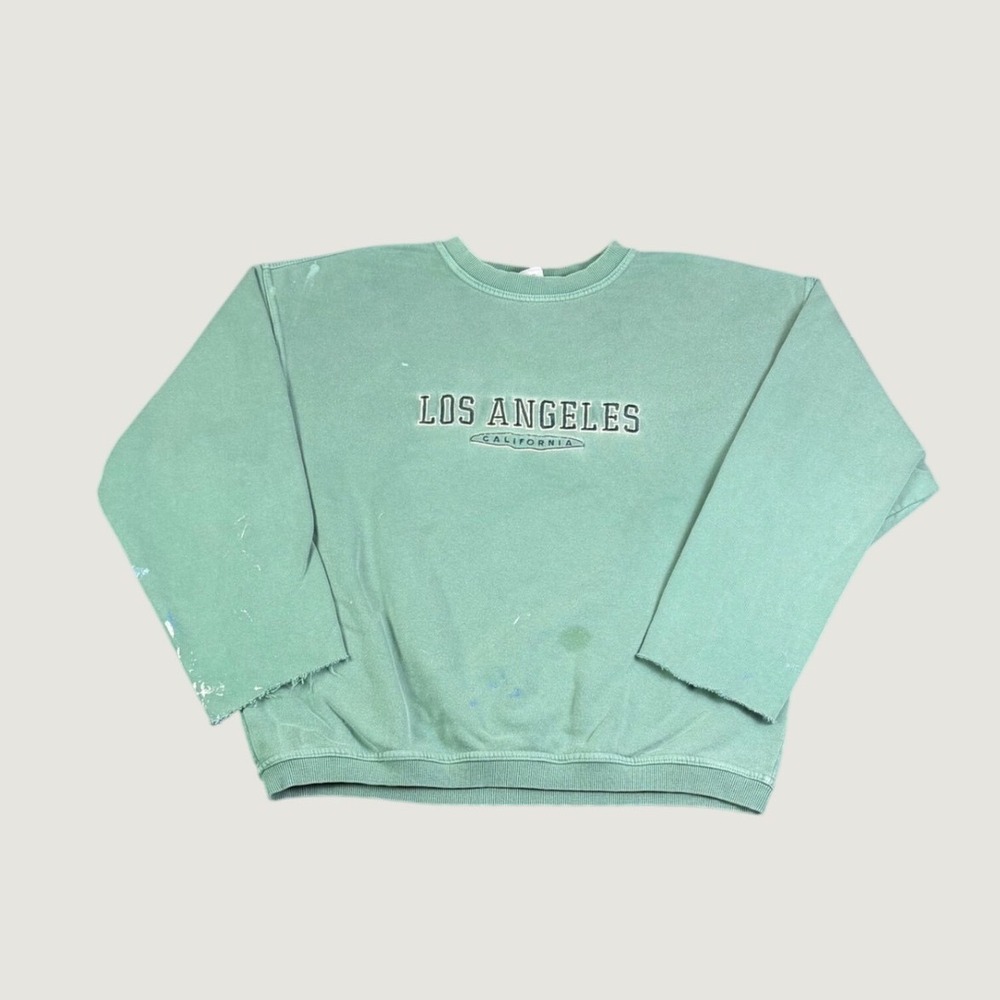 HRLA Los Angeles California Embroidered Sweatshirt Green Distressed Mens XL
